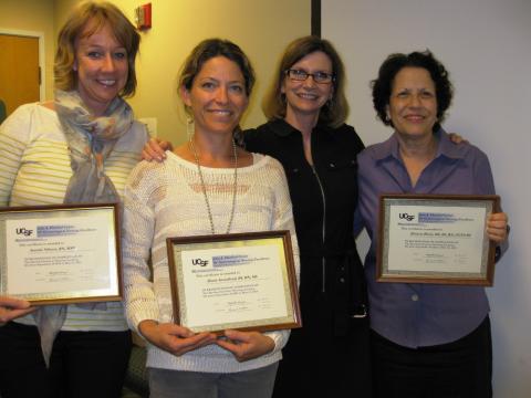 Hartford Academy Graduates (from left) Annelie Nilsson, RN, MSN, Clinical Nurse Specialist, SF General Hospital, Hattie Grundland, RN, MS, NP, Assistant Clinical Professor, UCSF Dept. of Physiological Nursing, Lynda Mackin, RN, PhD, ANP, Course Co-Director and Roberta Block, MS, BS, RN, GCNS‐BC, Assistant Professor, Samuel Merritt University, School of Nursing